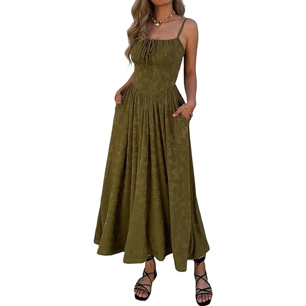 olive green cargo dress Women's Olive Green Linen Fabric Sleeveless Midi Dress With Cargo Pock –  Modesees main image 1