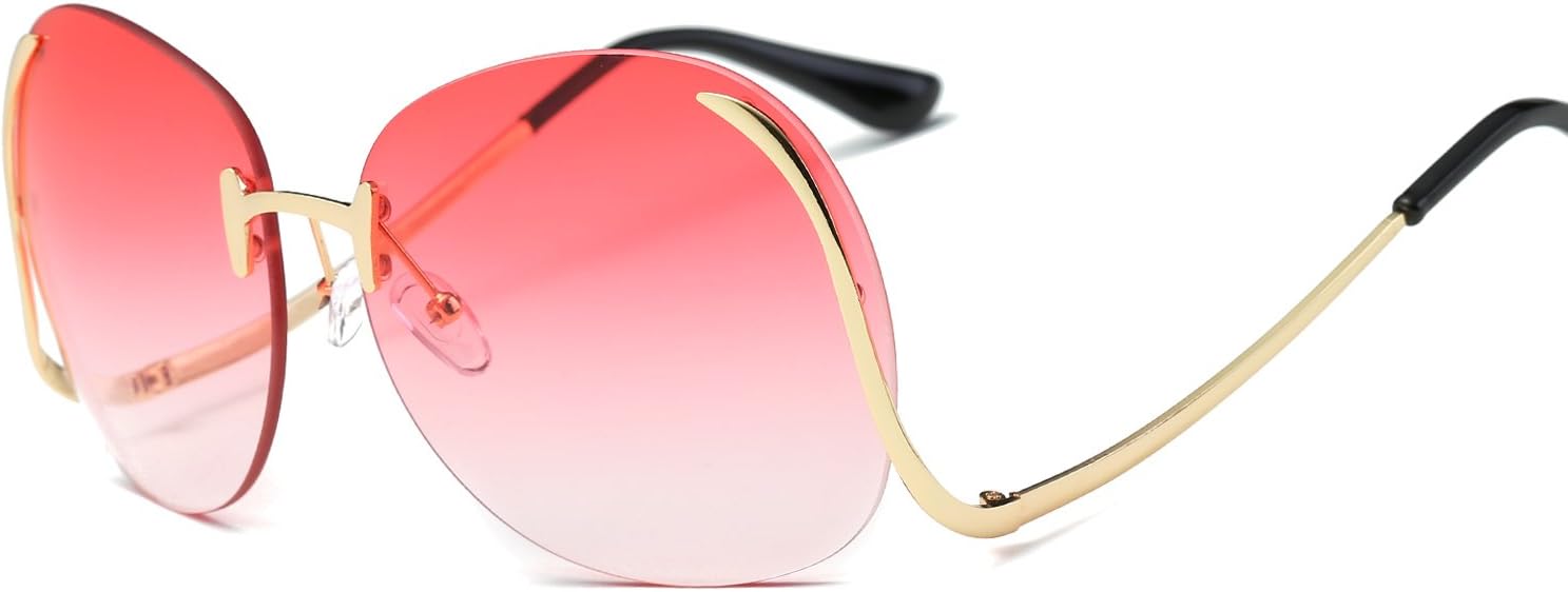 Eyerno Vintage Rimless Oversized Women Clear Lens Sunglasses Retro Eye Glasses