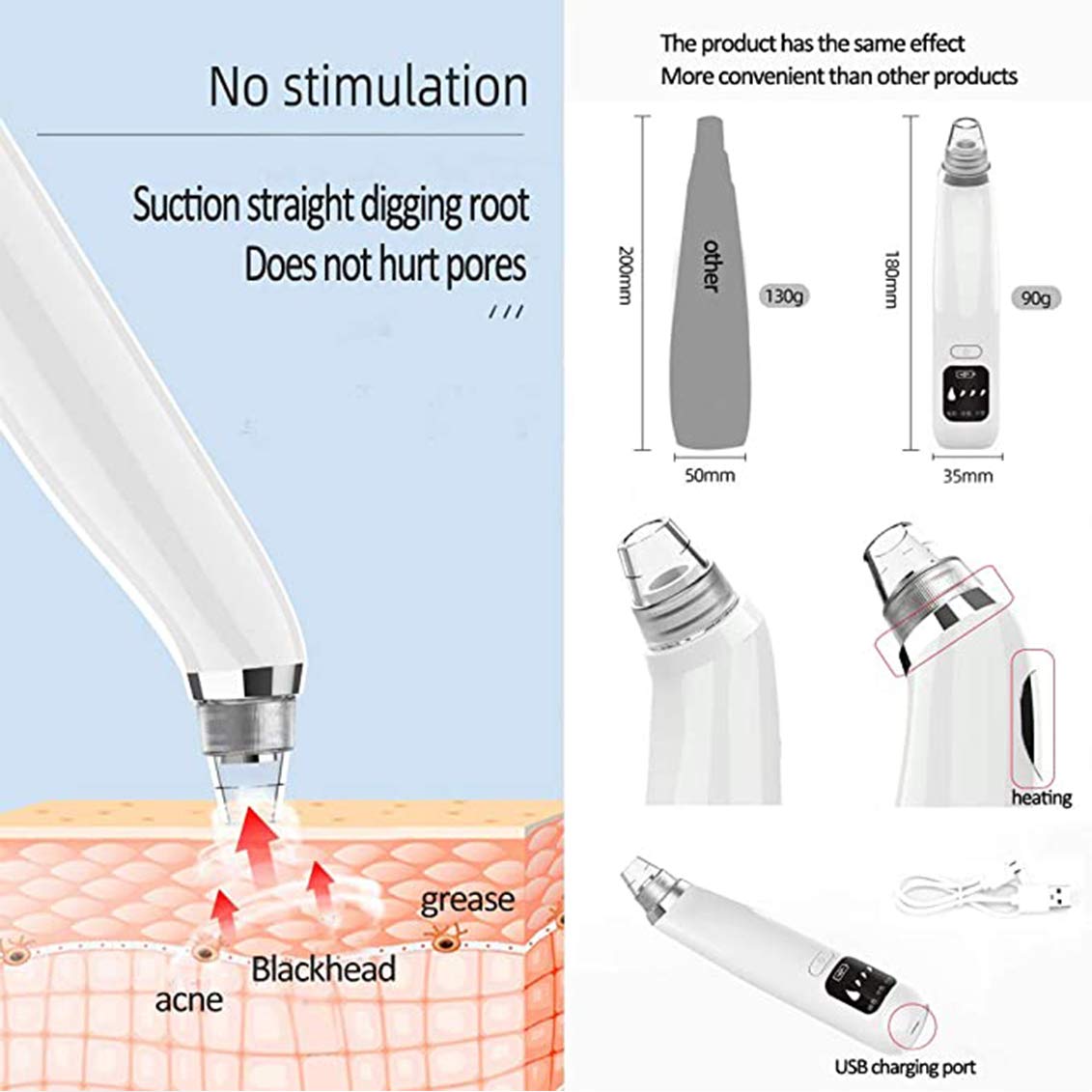 X-CHENG Blackhead Remover Vacuum - 2020 Upgraded Blackhead Suction Tool with Hot Compress - USB Rechargeable Pore Vacuum-Facial Pore Cleanser Suction Tool with LED Display-Suction Force for All Skin.: Beauty