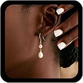 Jugielu Vintage Wedding Pearl Dangle Earrings Gold Pearl Teardrop Earrings Bridal Pearl Earrings Pearl Tassel Earrings Pearl Water Drop Earrings Jewelry for Women(Gold1)