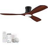 52” Smart Low Profile Ceiling Fans with Lights Remote,3 Wood blade,Quiet DC Motor,Outdoor Indoor Flush Mount Ceiling Fan,Voic
