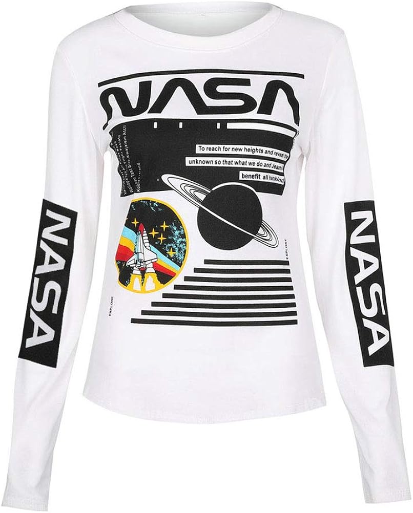 Ezcosplay Crew Neck Long Sleeve Letter Printed Shirt Graphic Tee Tops for Women: Clothing
