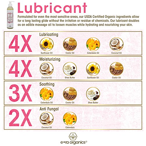 Organic Personal Lubricant & Massage Oil – Natural Lube For Men and Women With Extra Nourishing, Hydrating, Soothing Ingredients. Edible, Non Toxic, Paraben Free Formula.