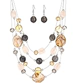 Layered Chunky Beaded Necklace for Women Colorful Multi-Layer Statement Necklace and Earrings Set Gift for Her