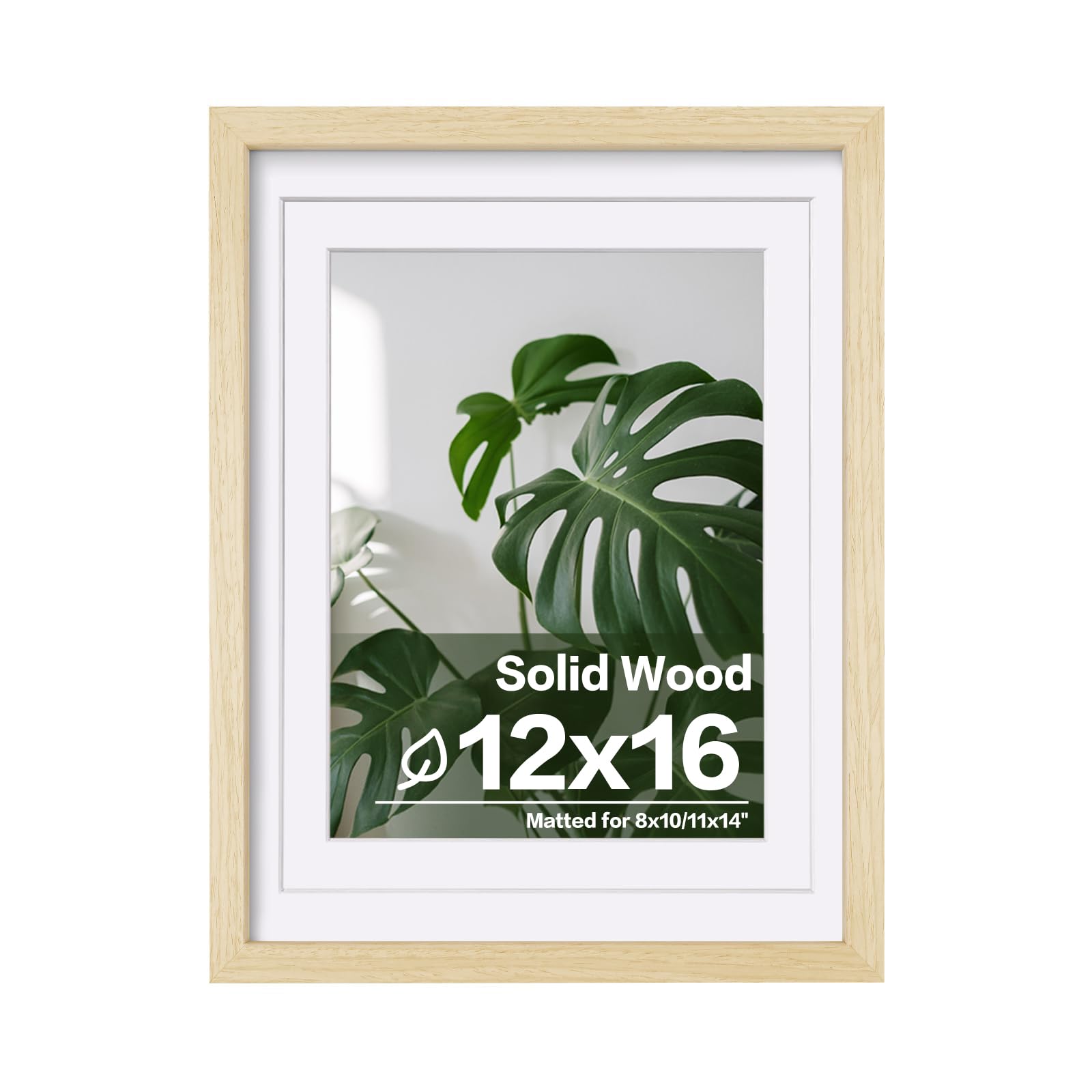 Photo 1 of Egofine 12x16 Picture Frame Made of Solid Wood with Plexiglass, Display Pictures 9x12/11x14 with Mat or 12x16 Without Mat for Wall Mounting, Oak Wood