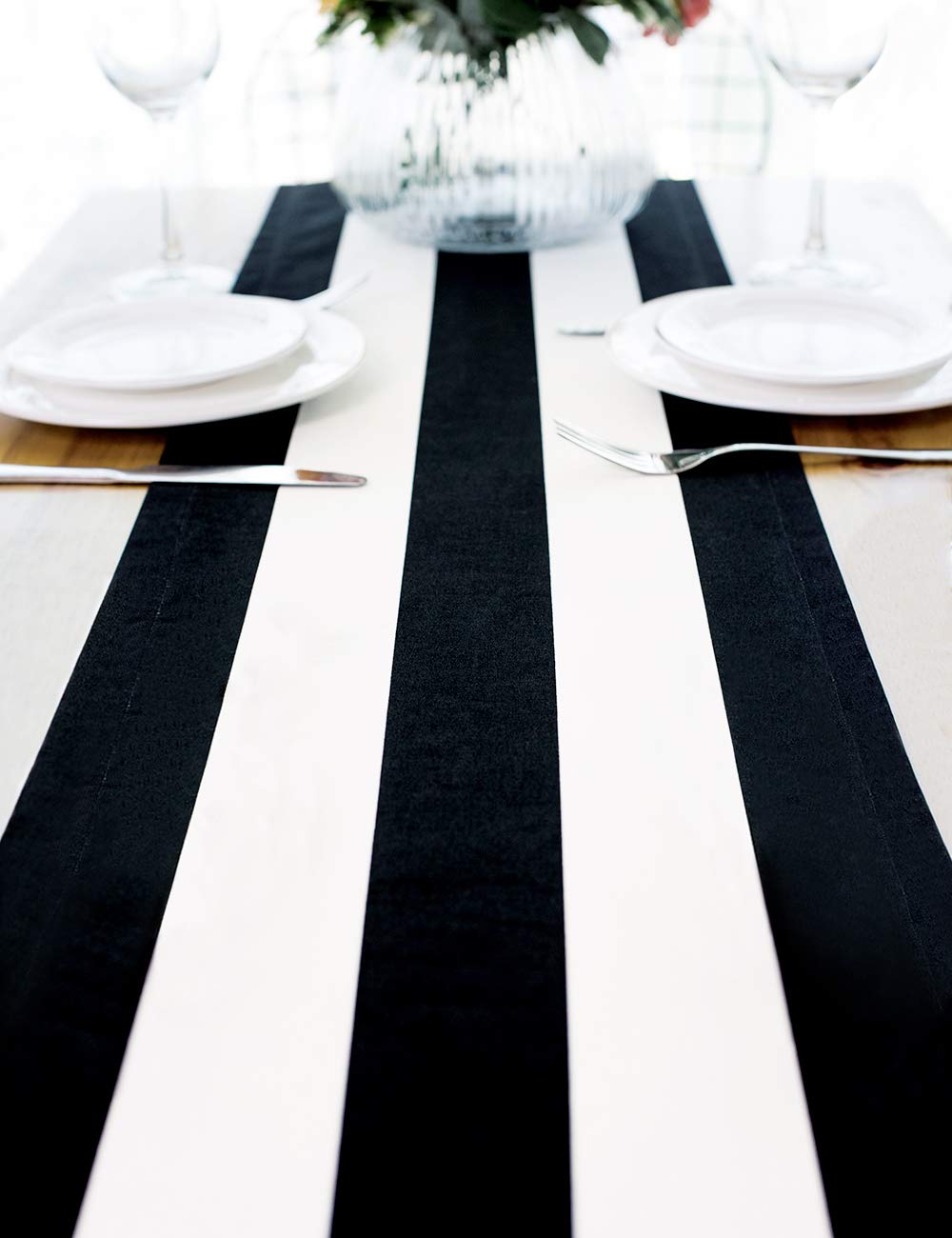 Best black white stripe table runner