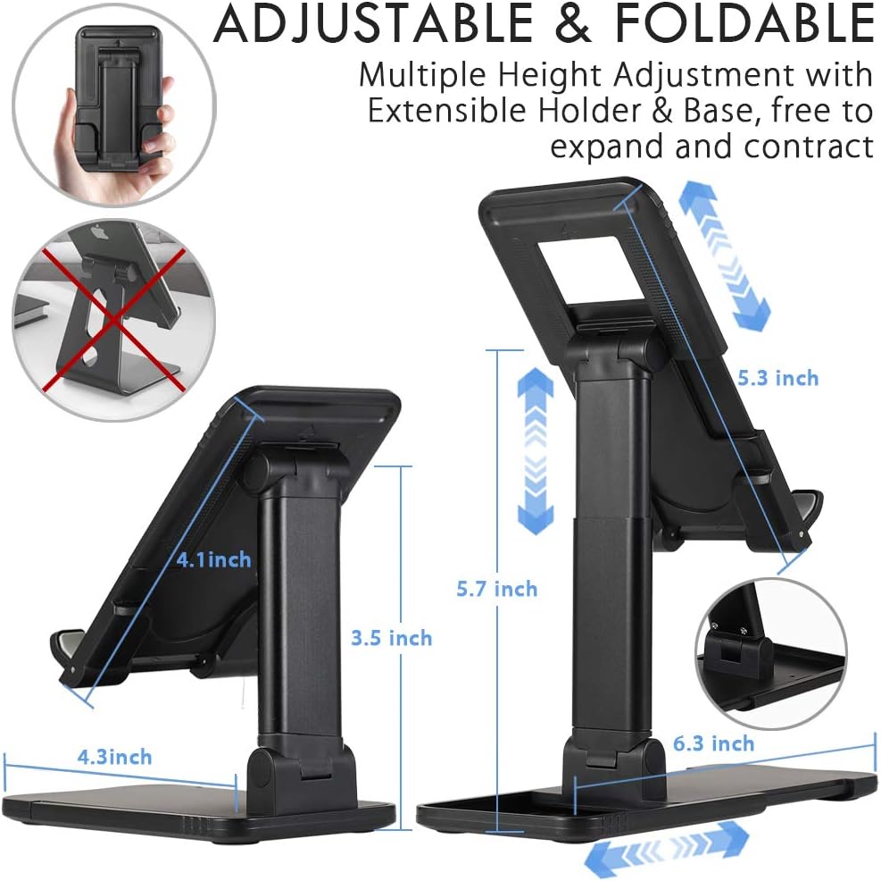 Universal Adjustable Cell Phone Stand (Upgraded), CASEOWL Fully Foldable Tablet Stands Portable Phone Holder Mount Compatible with iPhone/Samsung/LG/All Mobile Phone/iPad/Kindle/Tablet/Switch (Black)