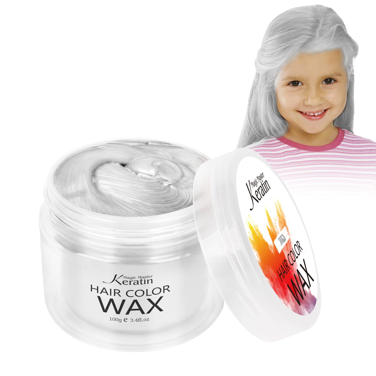 Hair Color Wax,Magic Master Keratin Temporary Hairstyle Cream Instant Colored Clay for Men and Women Party, Festival, Cosplay (White)