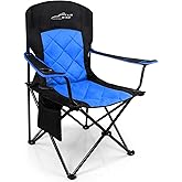 FAIR WIND Oversized Fully Padded Camping Chair, Heavy Duty Quad Fold Arm Chair Support 350 LBS with Cup Holder, Collapsible Lumbar Back Chair Portable for Outdoor, Blue