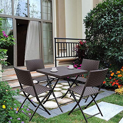 Auoeer Outdoor Rattan-Klapptisch Und -Stuhl-Kombination 5-teiliges Set, Patio-Patio-Gartenmöbel, Balkon Rattan Kleiner… – Bild 4