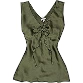 Milumia Women's Elegant Tie Knot Stain Top V Neck Sleeveless Fitted Going Out Tops