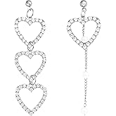 ONLYJUMP Silver Rhinestone Tassel Earrings for Women Dainty Fashion Crystal Heart Earrings Sparkly Chandelier Fringe Earring Crystal Earrings