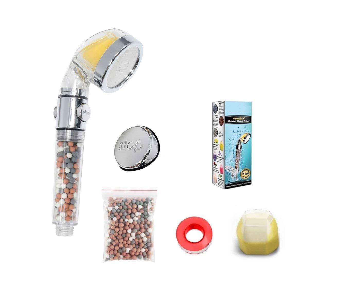 Vitamin C with Button Vitamin c Shower Head Filter Shower Head Filter for Hard Water (Might not fit Electric Shower)(1 Mode Small VIT C On/Off) Extra Replacements