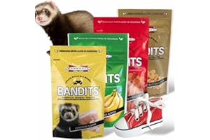 MARSHALL PET PRODUCTS Marshall Bandits Ferret Treats Variety Pack – 4 x 3 oz Each – Chicken, Banana, Bacon & Peanut Butter Flavors – Includes 2 Squeaky Toys for Enrichment & Fun