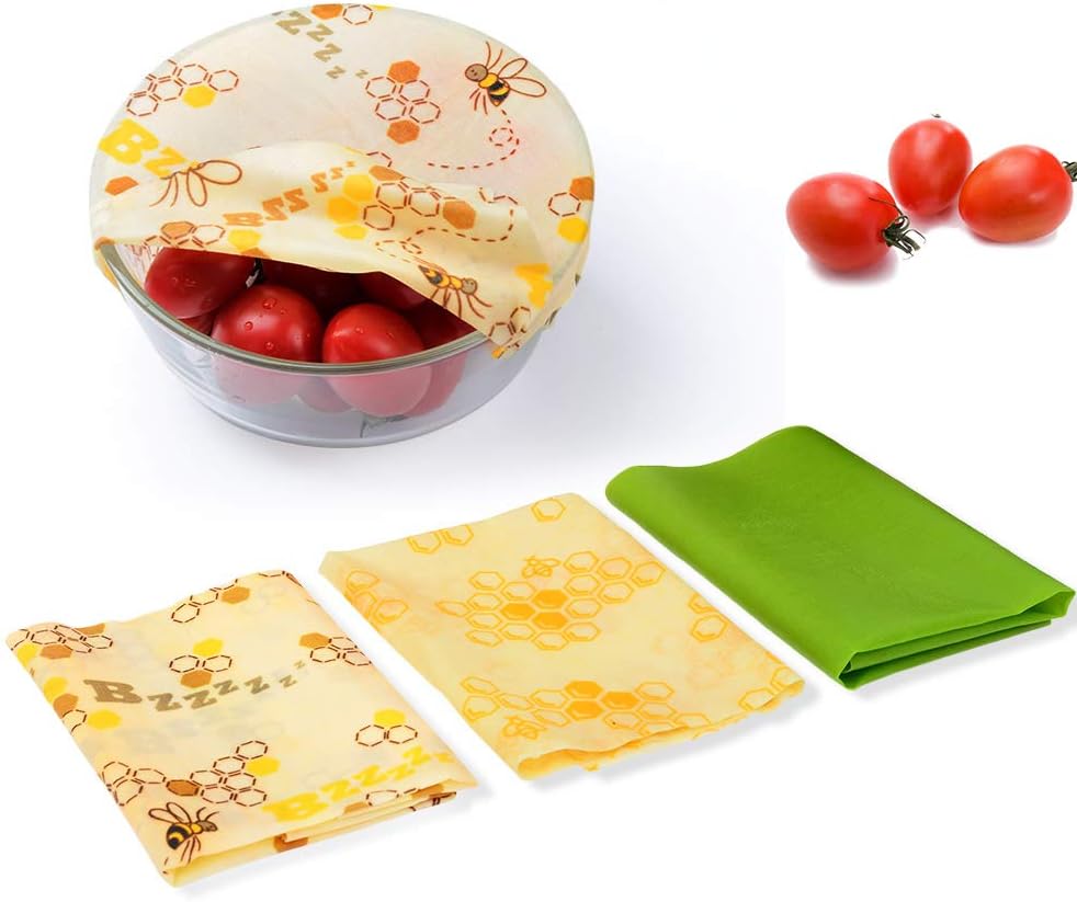 Reusable Beeswax Food Wrap Sandwich Bags Free Wrapping Paper Storage Handmade Packaging，Assorted 3 Pack