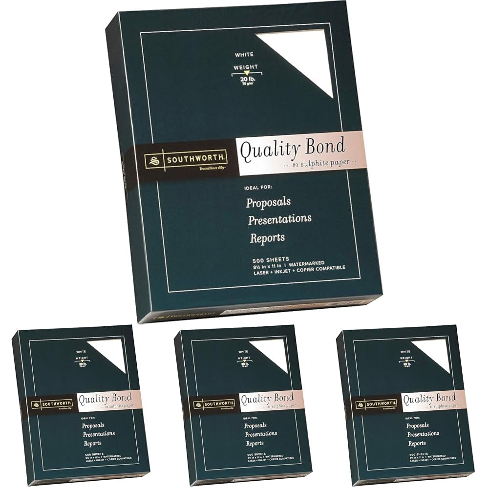 Southworth Quality Bond Paper, 8.5″ x 11″, 20 lb./75 GSM, White, Wove Finish, 500 Sheets (31-620-10) (Pack of 4)