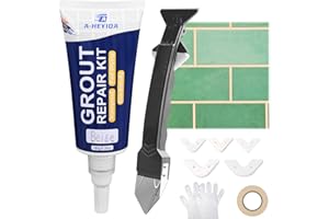 A-HEYIDA Grout Repair Kit - 6.35Oz/180g Tile Grout Paint Filler Tube & Caulk Tool, Grout Filler for Bathroom, Kitchen Porcelain Floors, Gaps, Tile Grout Sealer, Replace Grout Pen (Beige)