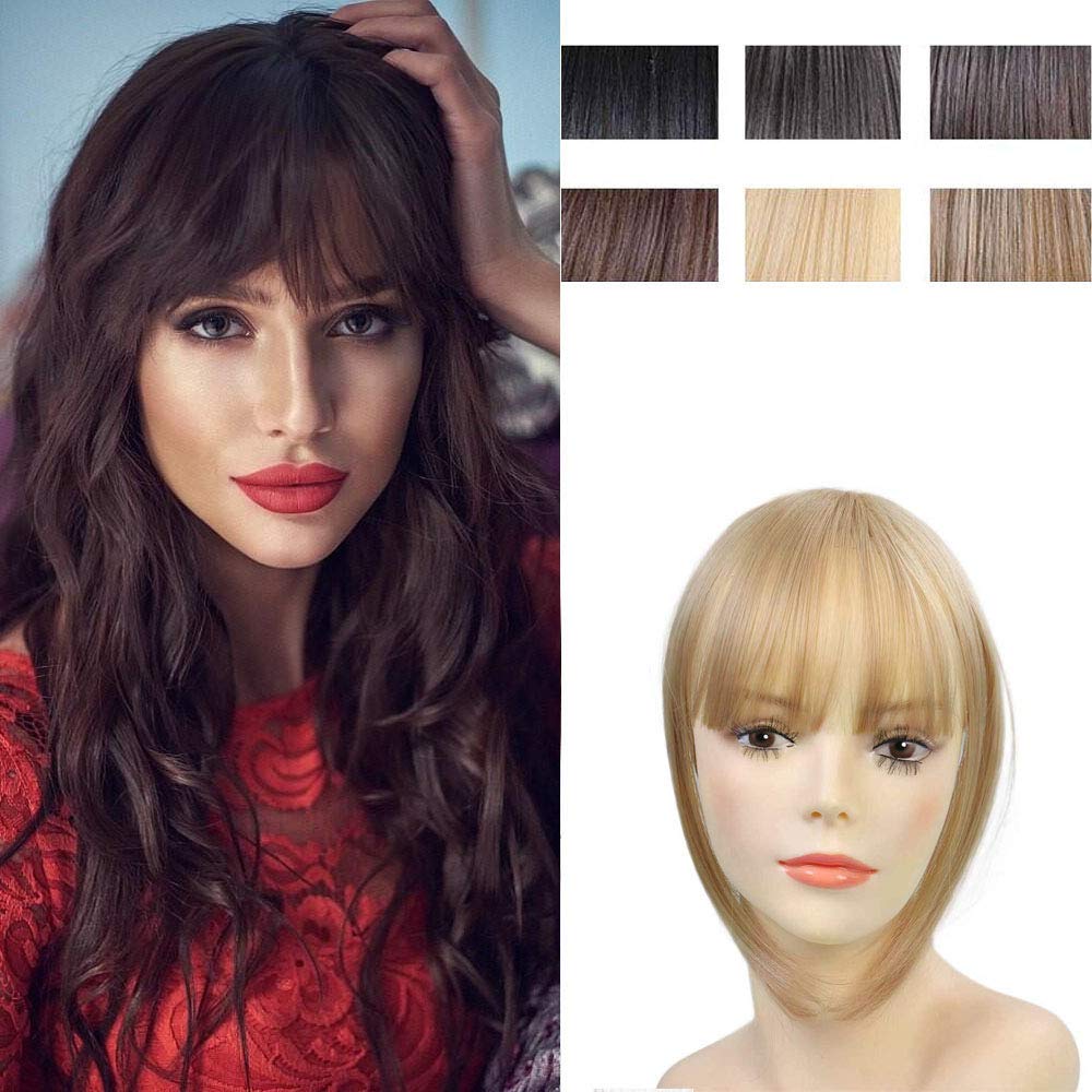 Clip in Hair Bangs Fringe Hair Extensions Straight Clip on Bangs with Temple Hairpieces Accessories for Women (Natural Blonde)