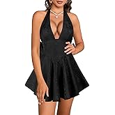 jascaela Womens V Neck Halter Dress Sexy A Line Short Dress Formal Party Prom Sleeveless Mini Dress with Bow