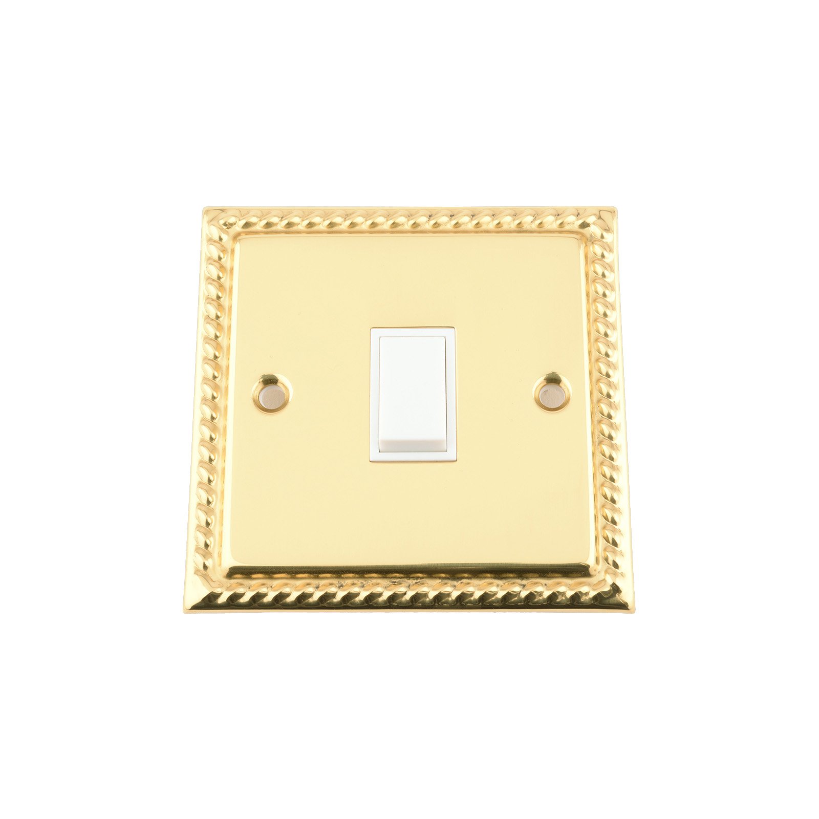 Light Switch 1 Gang - Polished Brass Georgian - White Insert Plastic Switch - 10 Amp Single 1 Gang 2 Way