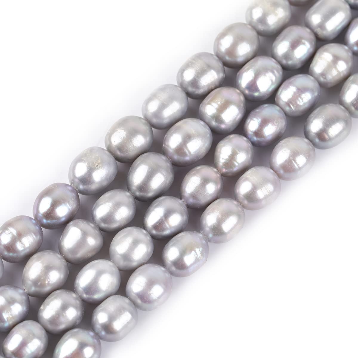 Sweet & Happy Girl's Store 9.5x11mm Egg Shape Silver Freshwater Cultured Pearl Beads Strand 15 Inch Jewellery Making Beads