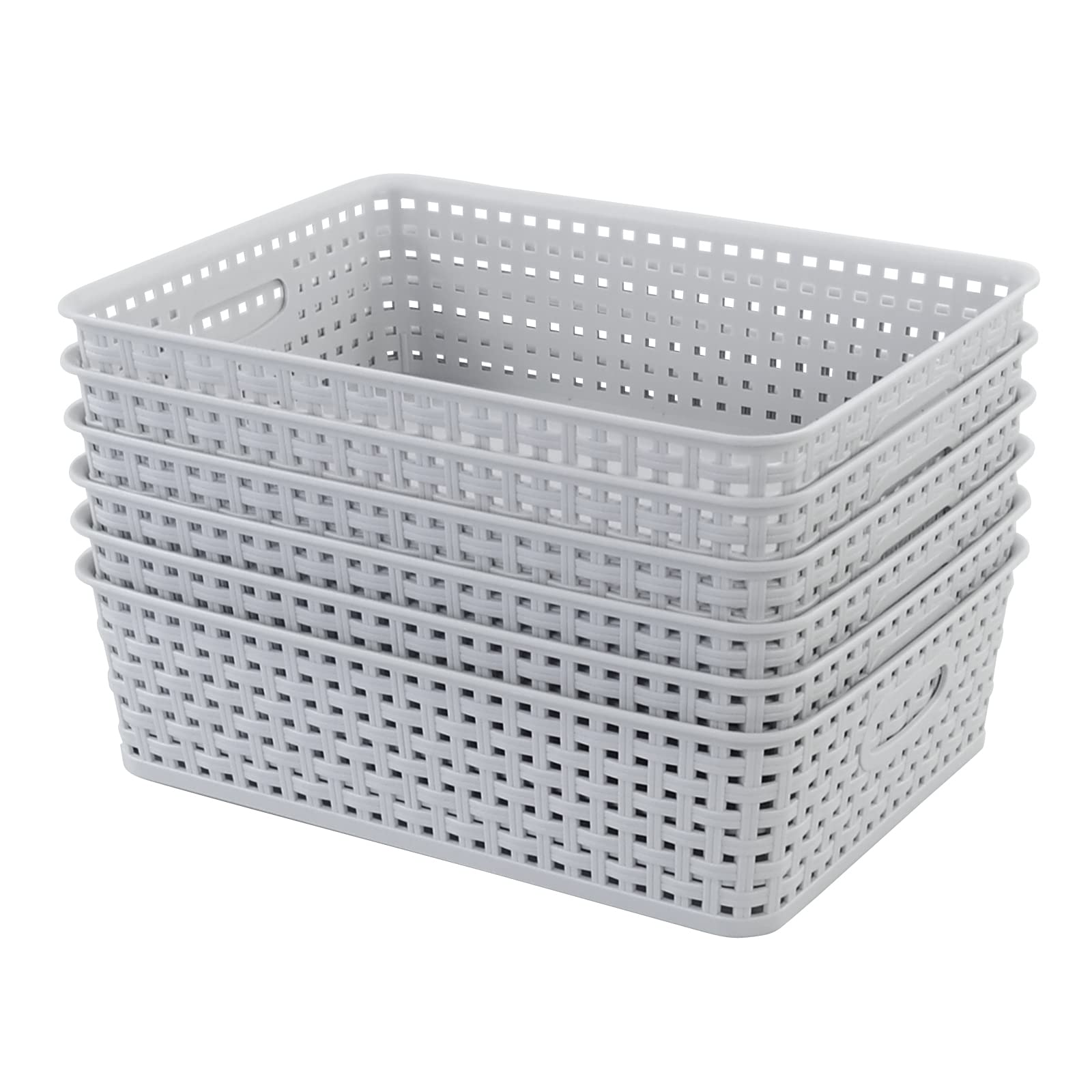 Fosly 6-pack A4 Plastic Storage Baskets Set, Plastic Shallow Baskets Tray
