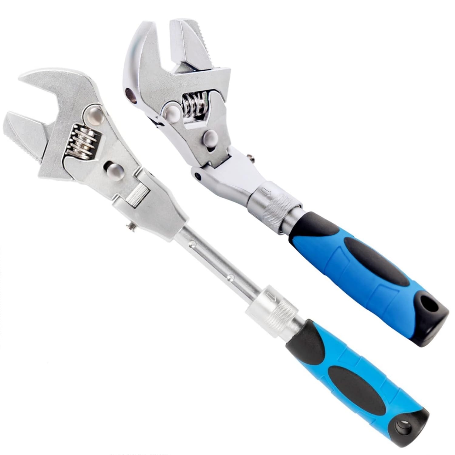 2 in 1 Flex Head Adjustable Spanner, 45mm Wide Opening Reversible Jaw Pipe Wrench Spanner with Retractable Extension Shank and 180⁰ Rotatable Head