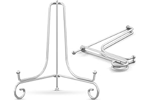 TR-LIFE Plate Stands for Display - 8 Inch Holder + Metal Easel Stand for Picture Frame, Decorative Plates, Photo, Book, Collectibles (Silver 2 Pack)