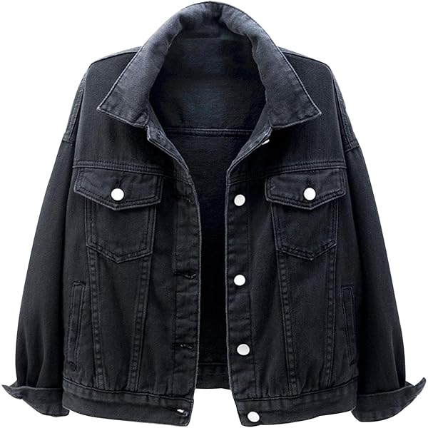 Locachy Womens 3/4 Sleeve Short Denim Jacket Lapel Button