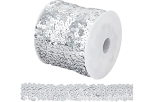 OLYCRAFT 11 Yards Elastic Sequin Trim 1 Inch Metallic Silver Stretch Sequin Trims 3-Row Glitter Sequins Trim Fabric Paillette Ribbon Trims Elastic Sequins Lace for Dress Embellish Headband DIY Crafts