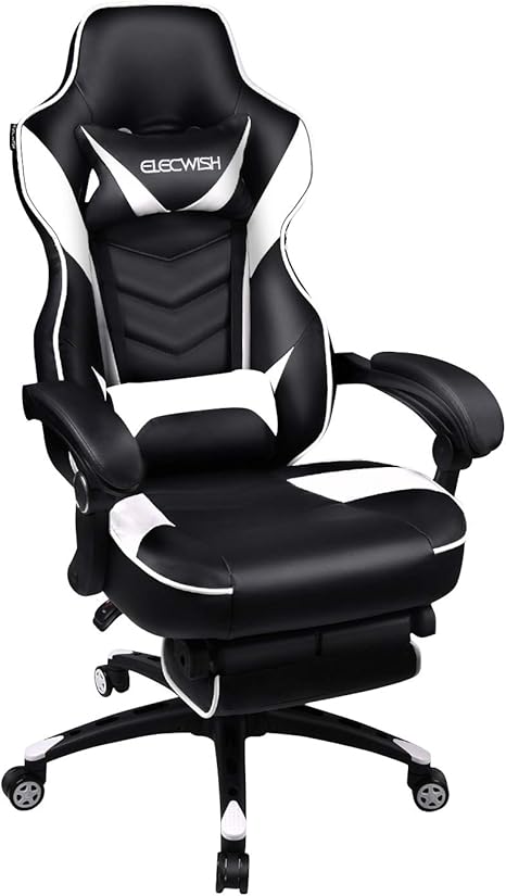 Amazon Co Jp Elecwish ゲーミングチェア 白 リクライニング オットマン付き チェア 黒 デスクチェア 腰痛対策 パソコンチェア ひじ掛け付き オフィスチェア ランバーサポート ヘッドレスト 高さ調整 多機能 Puレザー ホーム キッチン