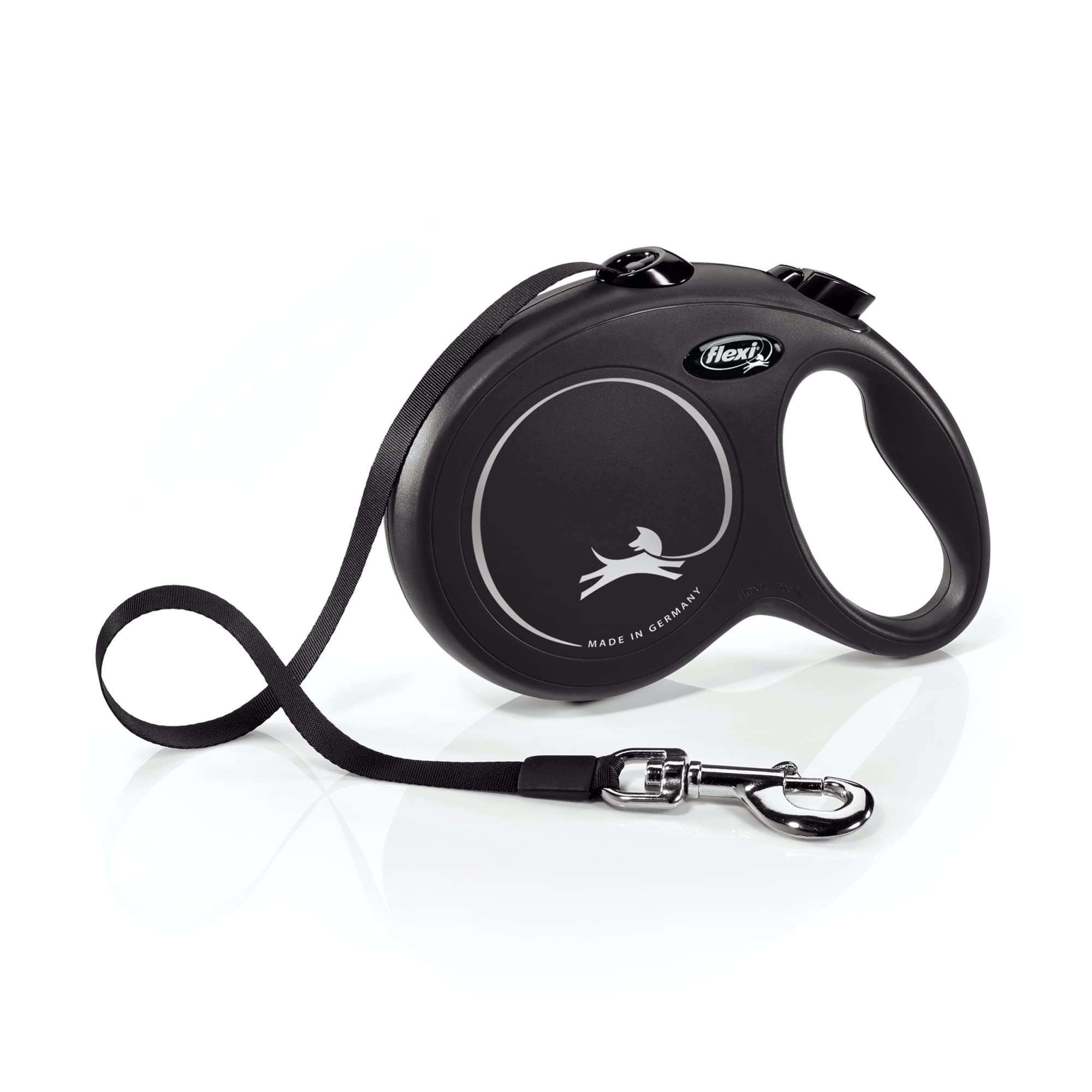 Photo 1 of FLEXI New Classic Tape Retractable Dog Leash for Large Dogs Upto 110 lbs. – 16 ft., Black | Tangle Free Pet Walking Leash with One-Handed Brake, Pause, Lock|German Quality Product