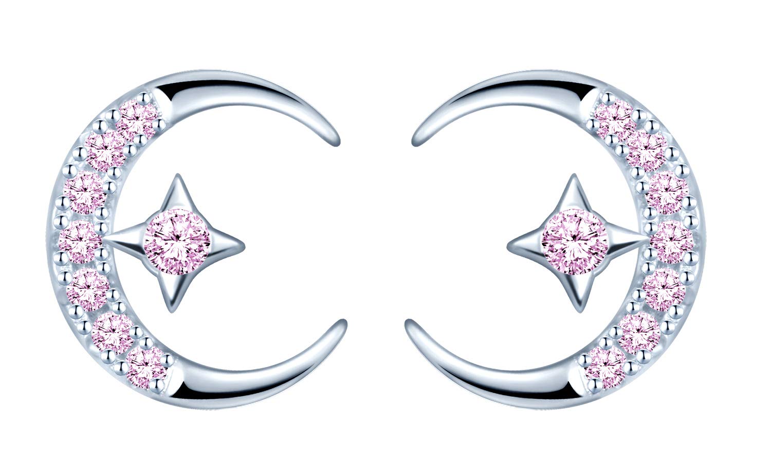 MicVivien 925 Sterling Silver Moon Star Stud Earrings for Women Girls Cubic Zirconia Jewelry Gifts