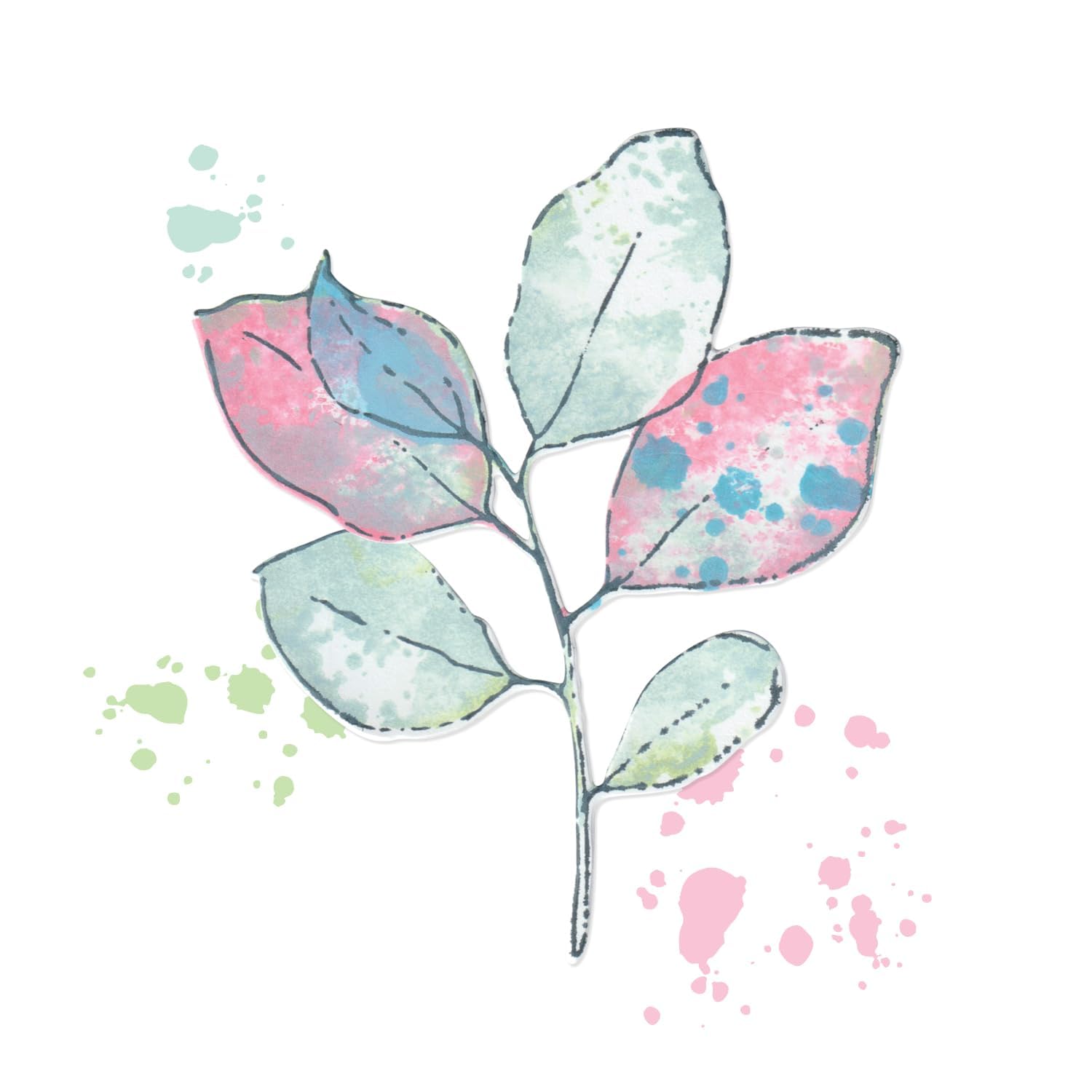 Sizzix A5 Clear Stamps Set Painted Pencil Leaves with Framelits Die by 49 and Market - Versatile Leaf Designs, Precise Cutting - 11PK