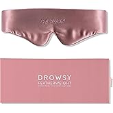Drowsy Featherweight Silk Sleep Mask – Luxury Blackout Eye Mask for Sleeping & Travel, 100% Mulberry Silk, Lightweight Comfort, Adjustable Strap, Protects Skin & Hair - Damask Rose