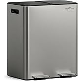 mVm Kitchen Trash Can, 10.6 Gal Dual Trash Can with ABS Lids, 2 Compartment Stainless Steel Recycle Bin for Home Kitchen Office (Gray)