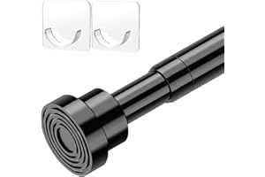MOEROTER Spring Tension Rod Adjustable 33 to 45 inch Small Curtian Rod No Drilling Black Tension Rod 5/8" Non-Slip Expandable Pressure Spring Loaded Curtain Tension Rod for Windows, Doors, Closet