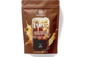 SARASOTA COFFEE & TEA CO. Sarasota Coffee 1905 Cold Brew Coffee Bags | Salted Caramel | Blonde-Medium Roast | Smooth & Low Acid | Ground Filter Packs | Cold Brew Kit Makes 14 Cups | Creamy Caramel & Sea Salt Notes