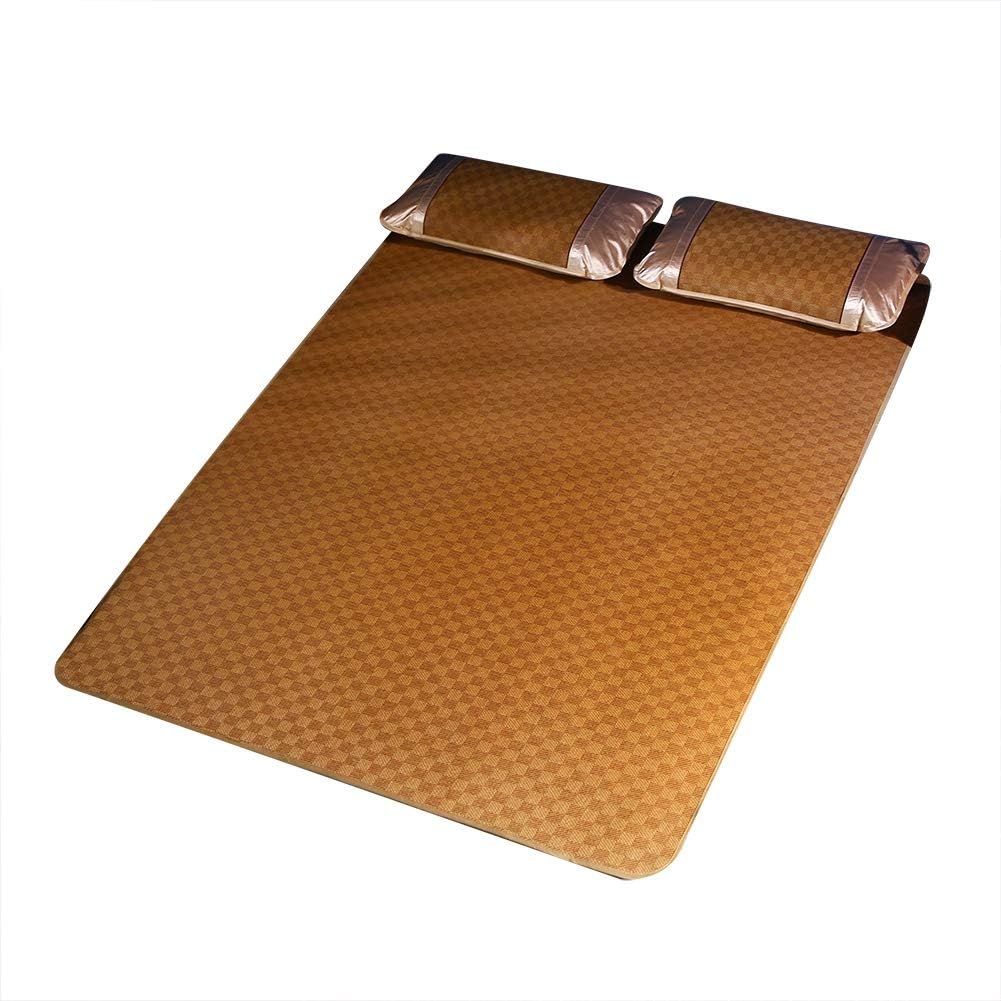 Wifehelper Home Textile Rattan Mat Practical Comfortable Bamboo Bed Sheet Grid Fitted Sheet Set Summer Cool Bed Cover Living Room Bedroom Use(150 * 200cm Pillowcase*2)