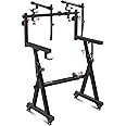Liquid Stands Dual Piano Keyboard Stand w/ Wheels and 2nd Tier - Rolling Z Style Adjustable, Portable 2 Tier Heavy Duty Music Stand for Synths and Electric Digital Keyboards - Fits 54 61 88 Key Pianos