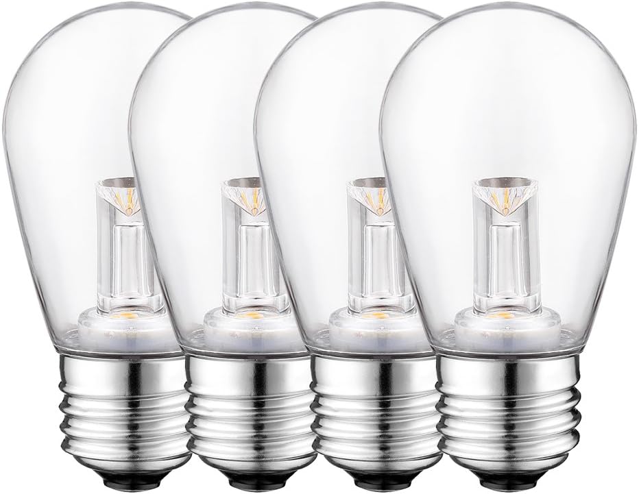 Vintage Edison LED Light Pipe Bulb Lamp S14 ST45 E26 Base Warm White 2700K 2W Equivalent 20W Patio String Lights Replacement (4 Pack)