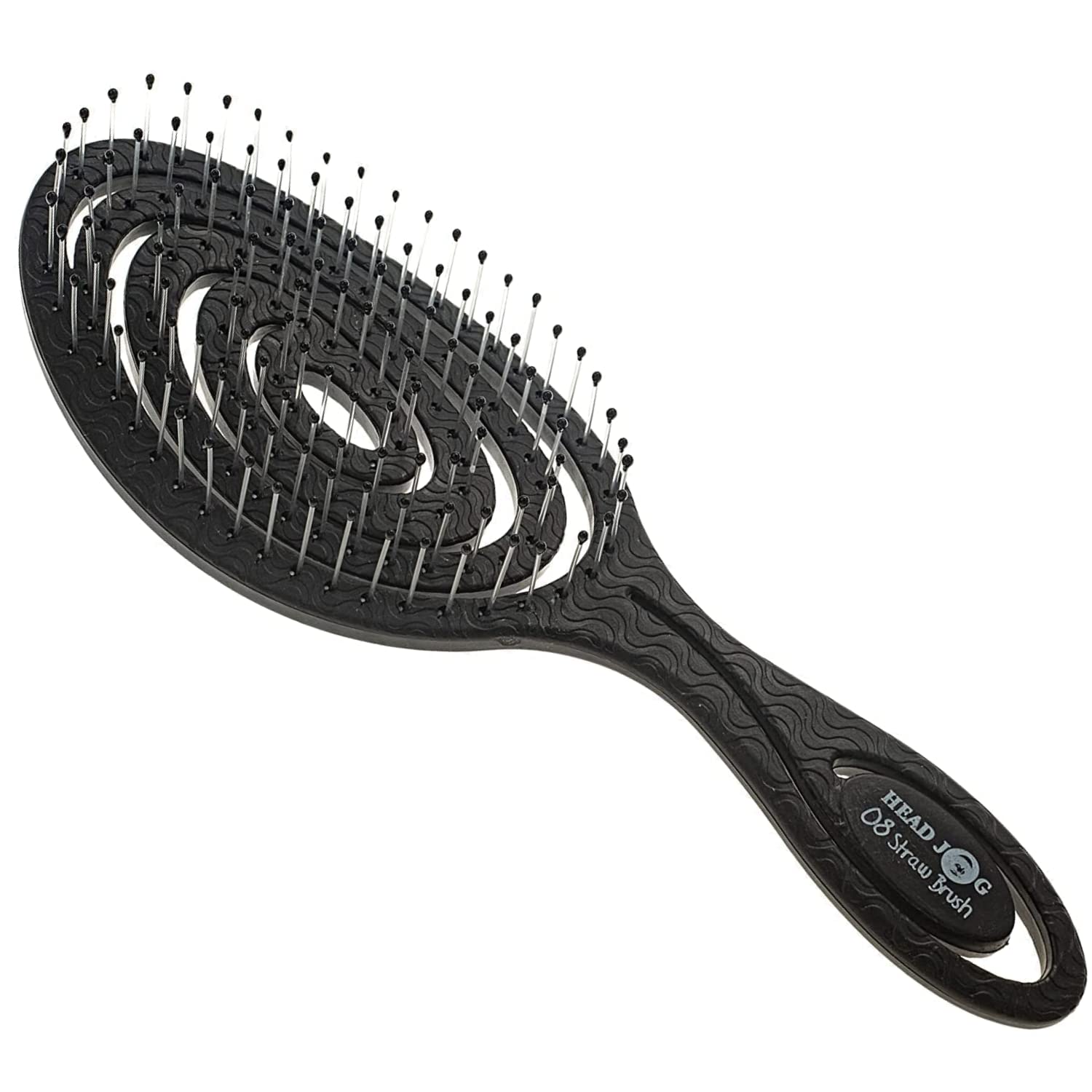 Head Jog 08 Paddle Brush Flexible Soft Pin Bristles, Detangling Wet Or Dry Hair. Gentle Brushing Hairbrush. (Monochrome Collection Charcoal),1 count