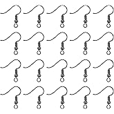 TOAOB 100pcs Earring Hooks Hypo Allergenic French Ear Wires with Ball and Coil 18mm Gray Black Fish Hook Earrings Making Supplies Jewelry Findings