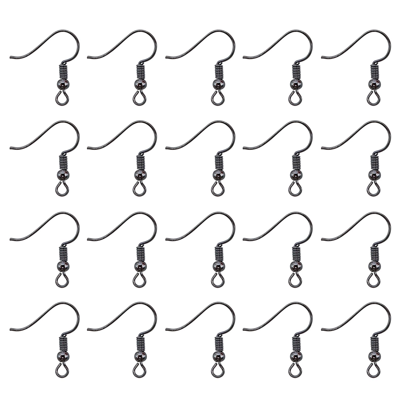 TOAOB 100pcs Earring Hooks Hypo Allergenic French Ear Wires with Ball and Coil 18mm Gray Black Fish Hook Earrings Making Supplies Jewelry Findings