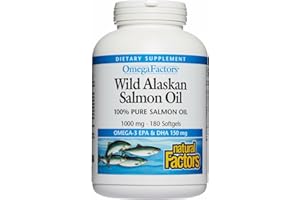Natural Factors Wild Alaskan Salmon Oil Provides Omega-3, EPA, DHA & Vitamin D, Supports Brain & Heart Health, 180 Softgels