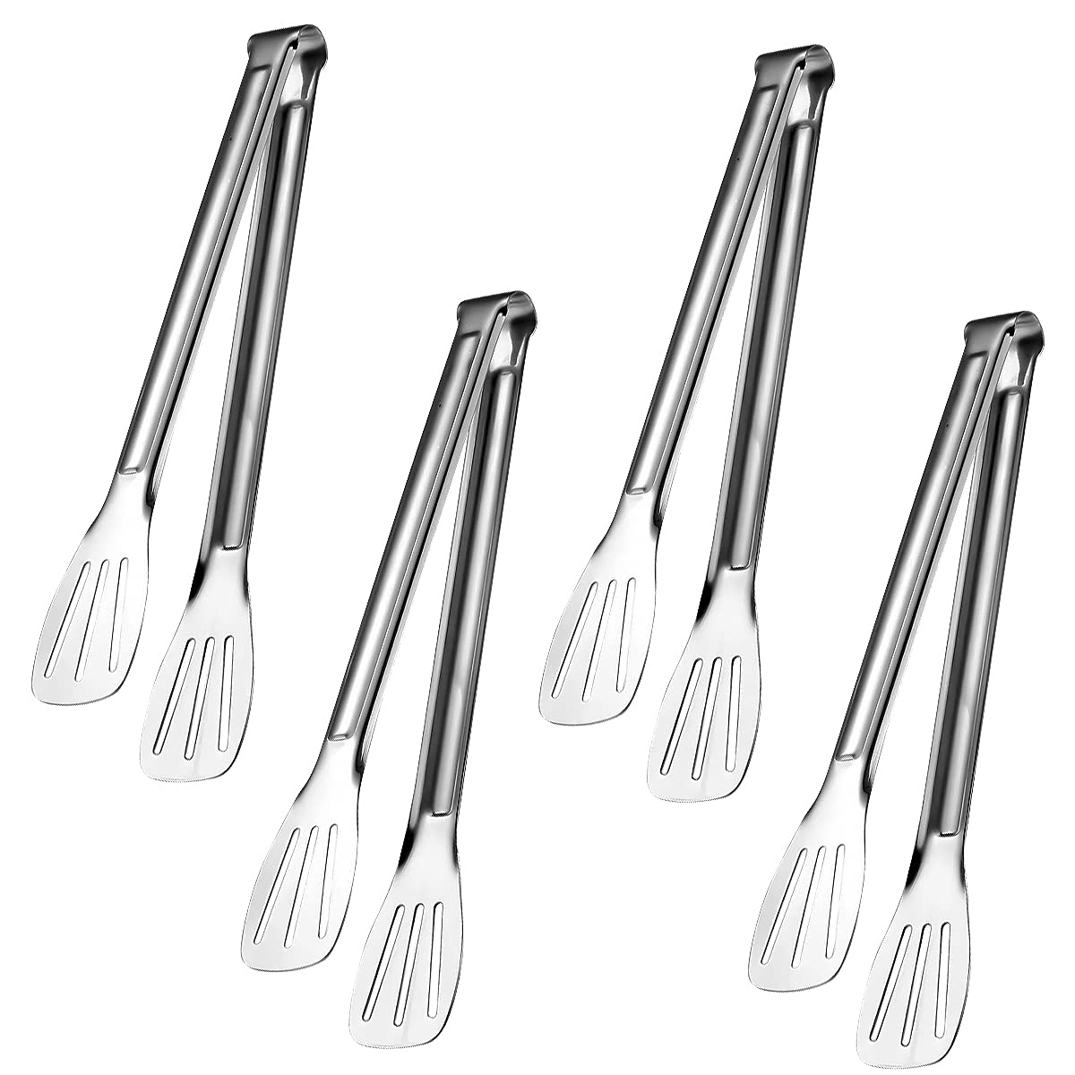 Kitchen Tongs, 4Pcs Food Buffet Tongs 9'' and 12'' Heat Resistant Handle Clip, Stainless Steel Serving Tongs for Barbecue Cooking Salad Serving and Frying