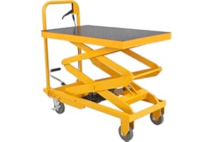 HARMOHABY Hydraulic Lift Table Cart 500 LBS Capacity, Elevating Hydraulic Cart with 4 Wheels and No-Slip Pad, Manual Double Scissor Lift Table