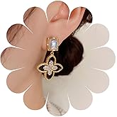 W WEILIRIAN Vintage Pearl Flower Earrings Four Leaf Flower Dangle Earrings Pearl Stud Earrings Black Flower Drop Earrings Jewelry for Women and Girls Gifts