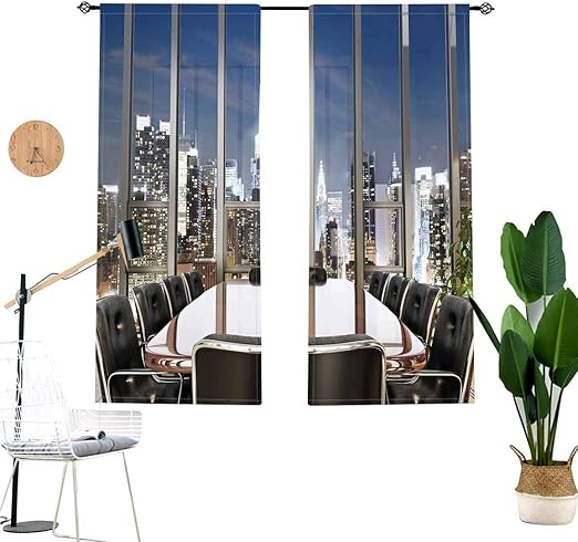 Amazon Com Modern 3d Printed Curtains Business Office Conference Room Table Chairs City View At Dusk Realistic Living Room Home Decor Blackout Shades For Bathroom 2 Panel Set W52 X L63 Each Panel Home Kitchen