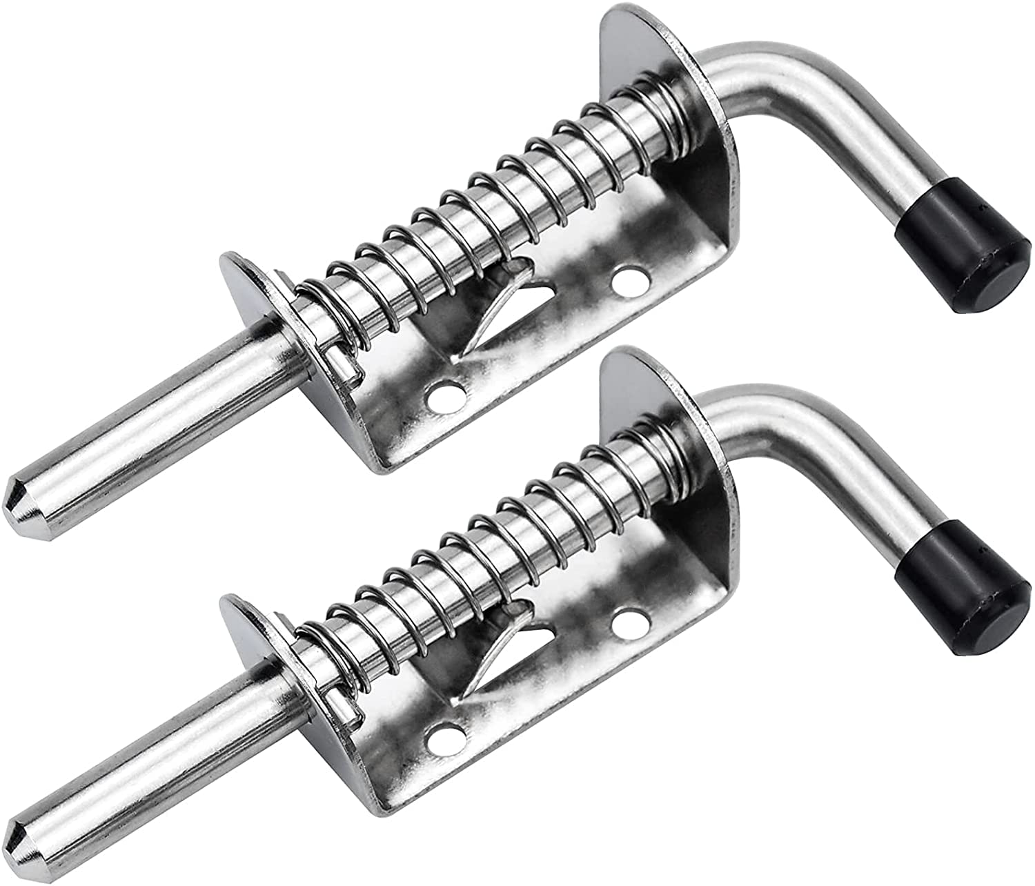 2 PCS Spring Loaded Latch, 304 Stainless Steel Barrel Bolt Lock Spring Pin Loaded Locking Latch Door Gate Latch Slide Tower Bolt for Garage Shed Barn Chicken Coop, 128mm